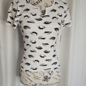 White and Black Fitted Eyes Tee